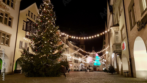 Feldkirch, Austria, 23.12.2020. Festive Christmas lighting in medieval town Feldkirch, Vorarlberg.