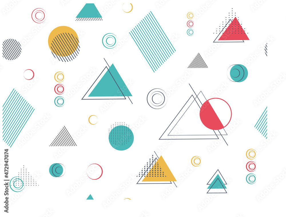 seamless pattern of geometric shapes (circle, line, triangle, dot). abstract element: in the style of a one line. memphis wallpaper,  minimalism. for print, sale, banner. abstract art illustration.