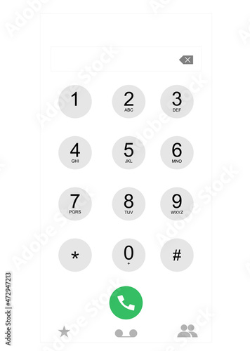 Mobile phone numbers panel, cell phones digital dialing communication screen. Smartphone dial keypad design. Vector flat illustration