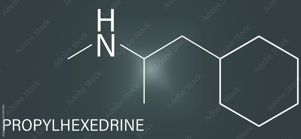 Fototapeta premium Propylhexedrine molecule. Used as nasal decongestant and stimulant. Skeletal formula.
