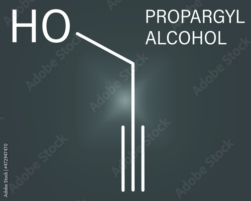 Propargyl alcohol molecule. Skeletal formula.	 photo