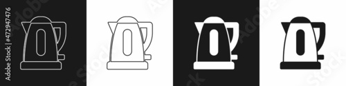 Set Electric kettle icon isolated on black and white background. Teapot icon. Vector