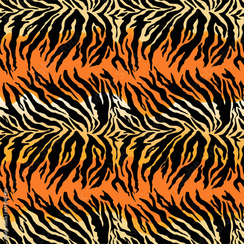 Tiger fur repeating texture. Tiger Pattern background design template. Animal skin stripes, jungle wallpapers. Seamless vector pattern
