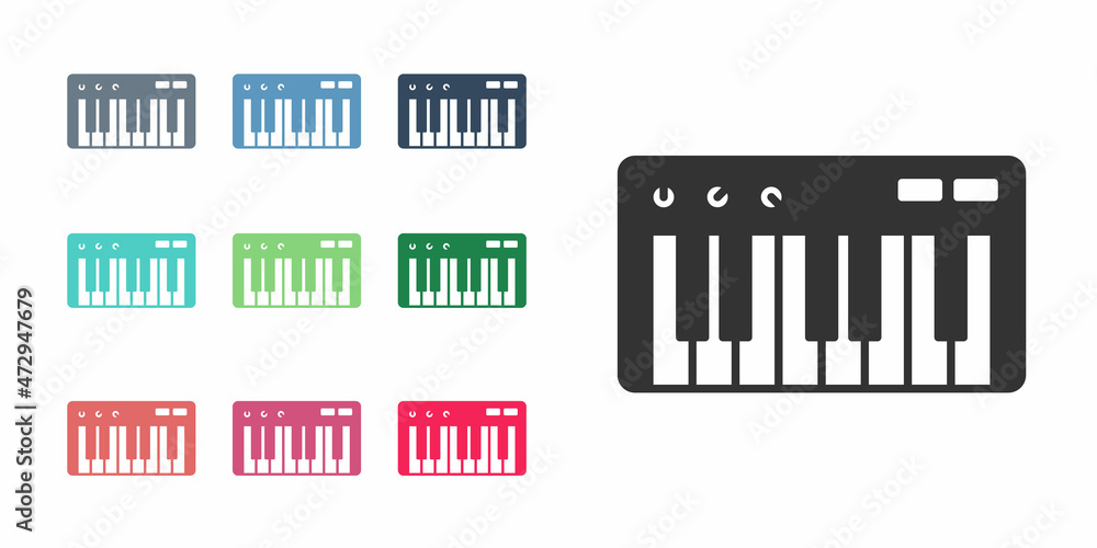 Black Music synthesizer icon isolated on white background. Electronic piano. Set icons colorful. Vector Black Music synthesizer icon isolated on white background. Electronic piano. Set icons colorful. Vector