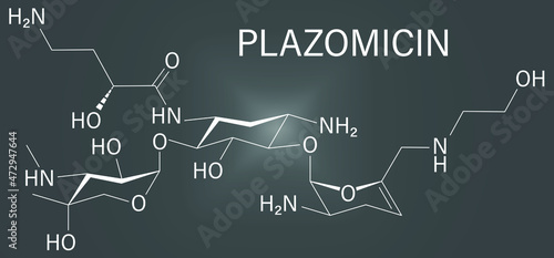 Plazomicin antibiotic drug molecule, aminoglycoside class. Skeletal formula.	
