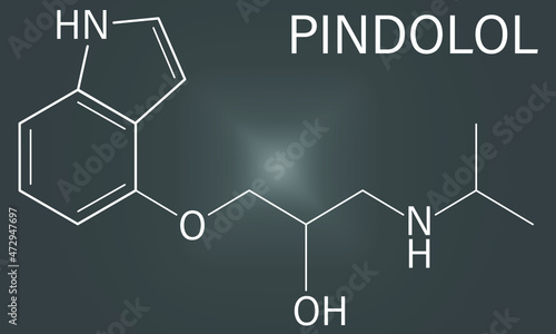 Pindolol beta blocker drug molecule. Skeletal formula.	