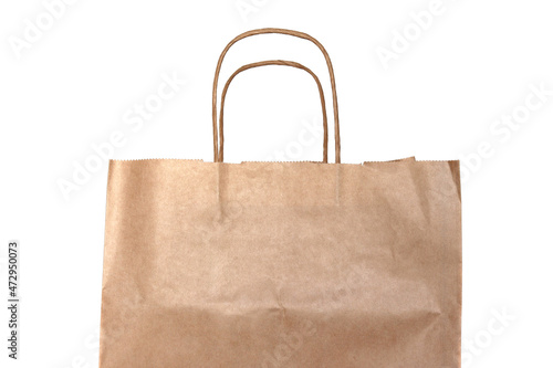 Brown paper bag isolated on white background, close-up