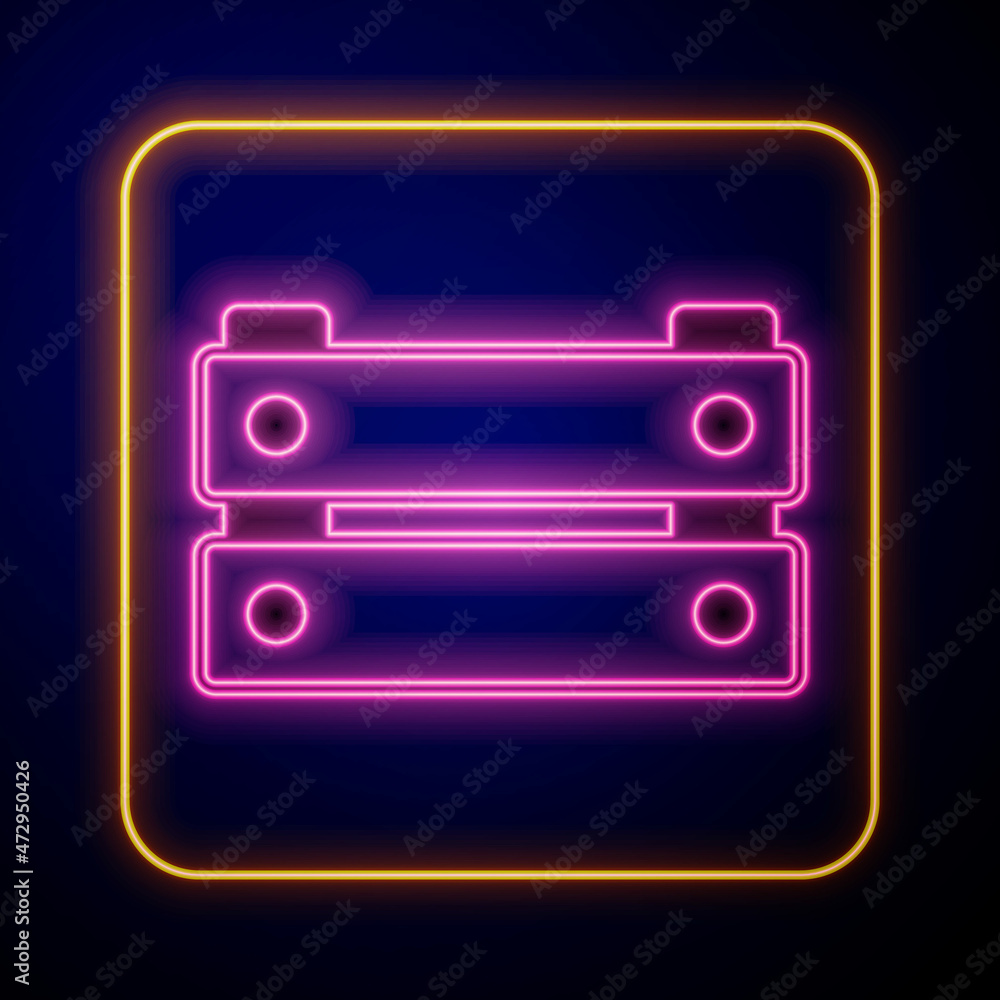 Glowing neon Wooden box icon isolated on black background. Grocery basket, storehouse crate. Empty wooden container for vegetables, products. Vector Glowing neon Wooden box icon isolated on black background. Grocery basket, storehouse crate. Empty wooden container for vegetables, products. Vector