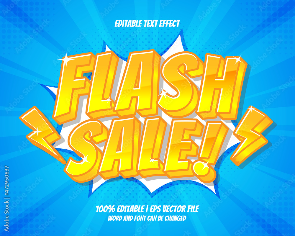 Flash sale bubble 3d cartoon comic style editable text effect