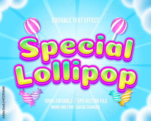 Cute Special Lollipop text effect editable cartoon games style