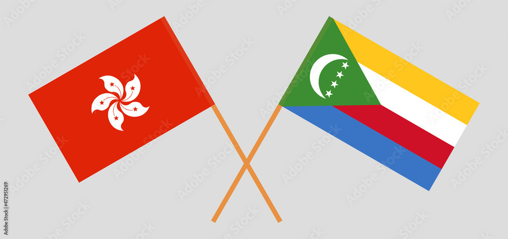 Crossed flags of Hong Kong and the Comoros. Official colors. Correct proportion Crossed flags of Hong Kong and the Comoros. Official colors. Correct proportion