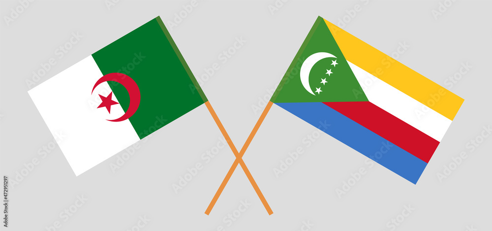 Crossed flags of Algeria and the Comoros. Official colors. Correct proportion Crossed flags of Algeria and the Comoros. Official colors. Correct proportion