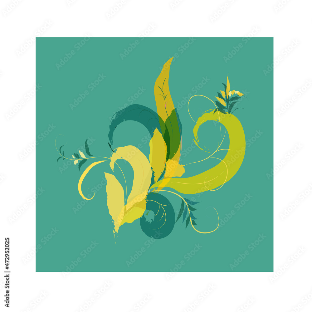 Fototapeta premium Stylized floral composition the color of the sea wave and lemon