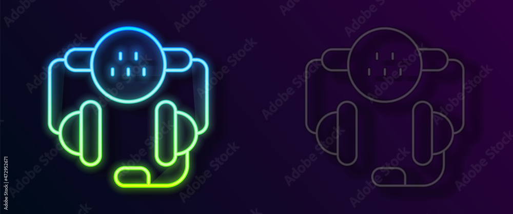 Glowing neon line Taxi call telephone service icon isolated on black background. Taxi for smartphone. Vector