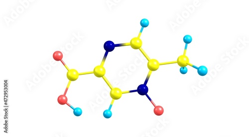 Fotografie Acipimox molecular structure isolated on white