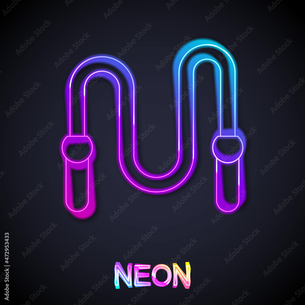 Glowing neon line Jump rope icon isolated on black background. Skipping rope. Sport equipment. Vector Glowing neon line Jump rope icon isolated on black background. Skipping rope. Sport equipment. Vector
