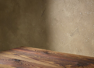 beige color wall and wooden table