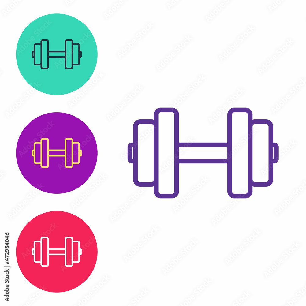 Set line Dumbbell icon isolated on white background. Muscle lifting, fitness barbell, sports equipment. Set icons colorful. Vector Set line Dumbbell icon isolated on white background. Muscle lifting, fitness barbell, sports equipment. Set icons colorful. Vector