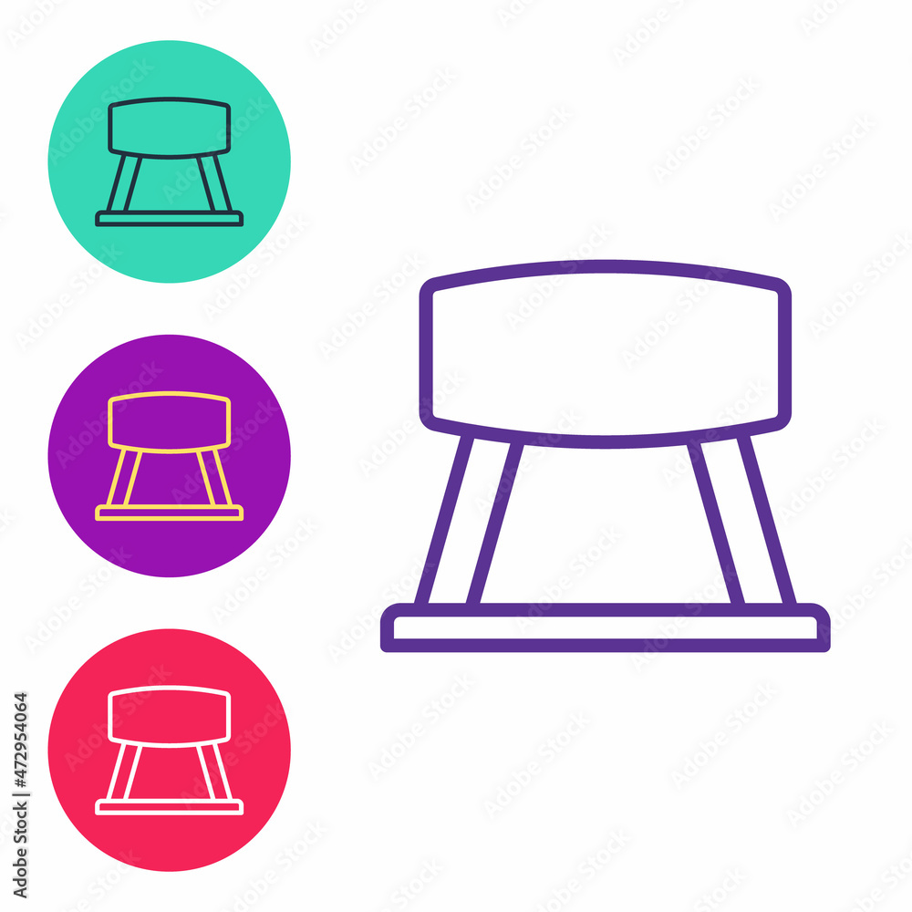 Set line Pommel horse icon isolated on white background. Sports equipment for jumping and gymnastics. Set icons colorful. Vector Set line Pommel horse icon isolated on white background. Sports equipment for jumping and gymnastics. Set icons colorful. Vector