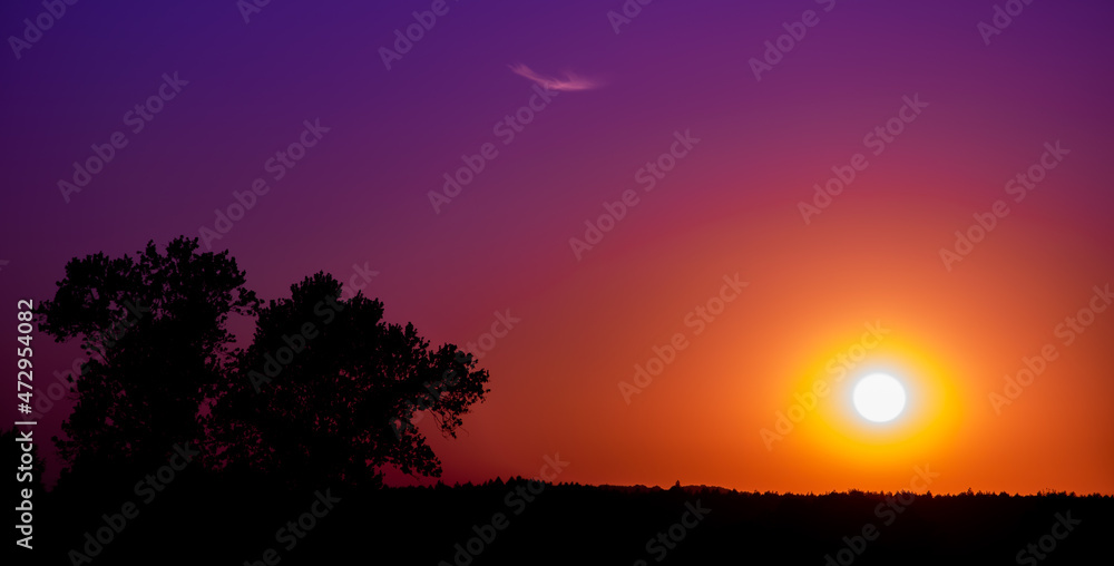 sunset panorama. sunset over a forest in Poland