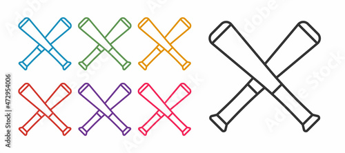 Set line Crossed baseball bat icon isolated on white background. Set icons colorful. Vector