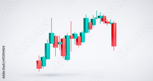 Foto Growth stock diagram financial graph or business investment market trade exchange analysis chart and economy finance report ticker candlestick isolated on white 3d background with marketing statistic