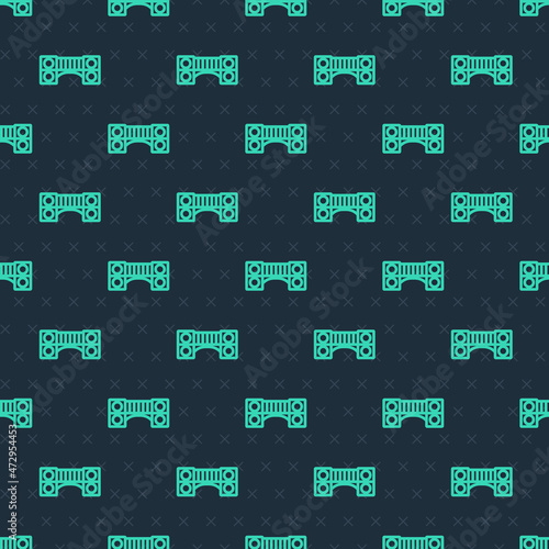 Green line Playground kids bridge icon isolated seamless pattern on blue background. Vector