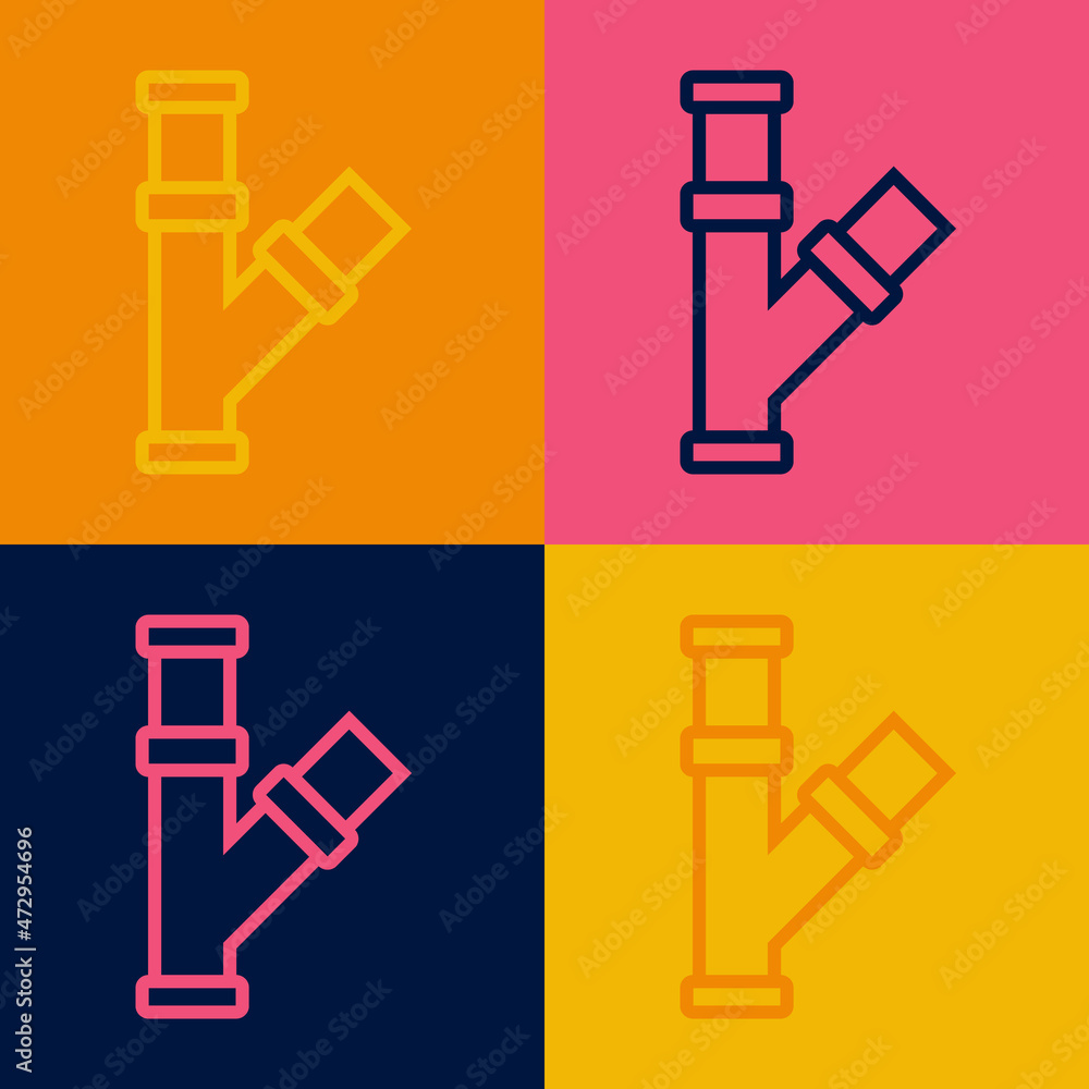 Pop art line Industry metallic pipe icon isolated on color background. Plumbing pipeline parts of different shapes. Vector Pop art line Industry metallic pipe icon isolated on color background. Plumbing pipeline parts of different shapes. Vector