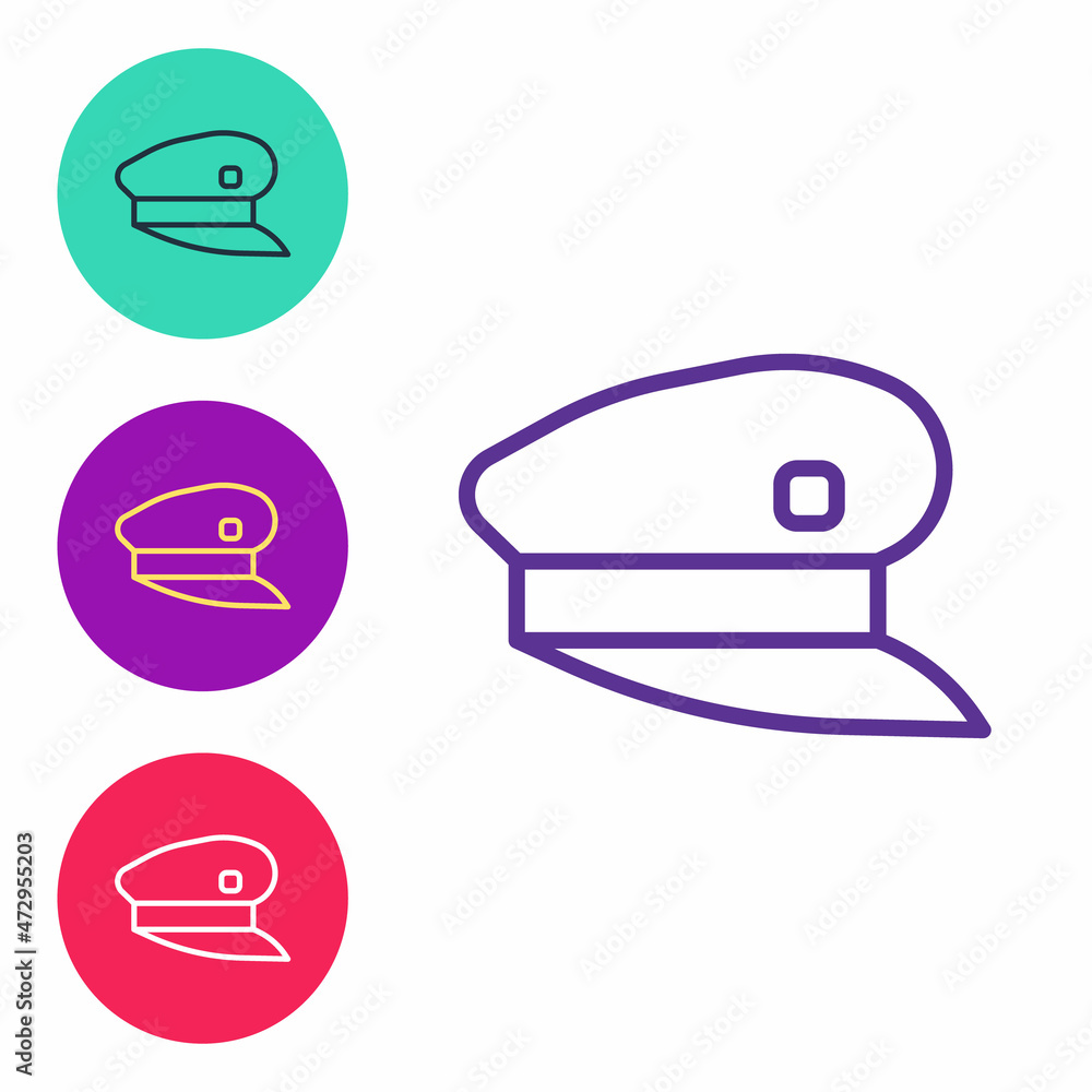 Set line Train driver hat icon isolated on white background. Set icons colorful. Vector Set line Train driver hat icon isolated on white background. Set icons colorful. Vector
