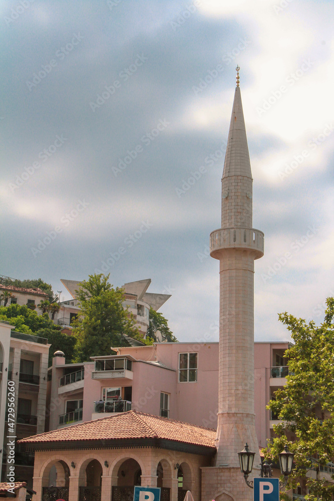 Mosque tower, minaret, in Ulcinj, Montenegro