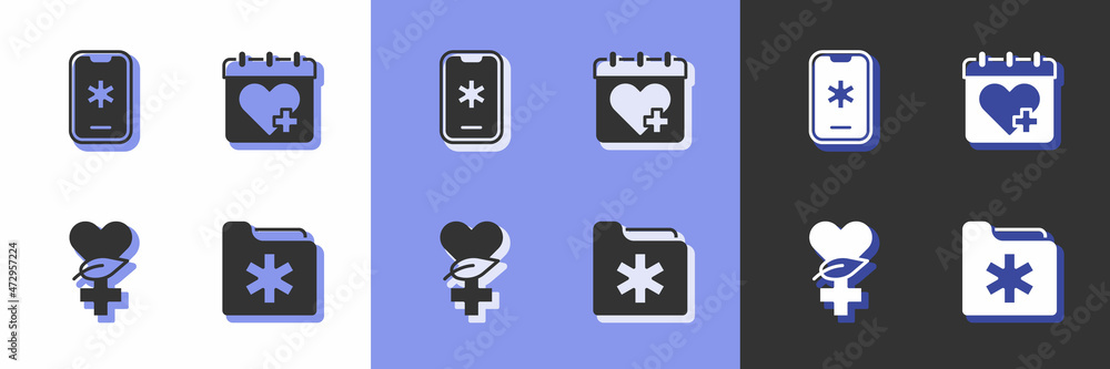 Set Medical health record folder, Emergency call 911, Ethnoscience and Doctor appointment icon. Vector Set Medical health record folder, Emergency call 911, Ethnoscience and Doctor appointment icon. Vector