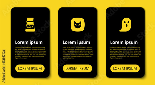 Set Ghost, Black cat and Bottle with potion. Business infographic template. Vector