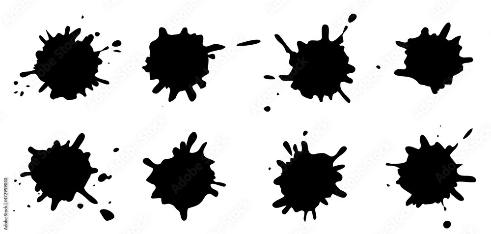 Set of beautiful grunge blots, splats. Ink splashes. Vector illustration.
