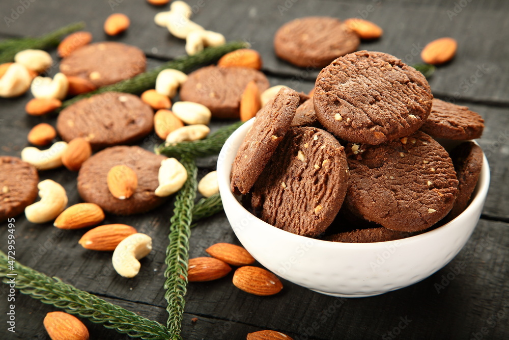 Bowl of fresh baked dry fruits, cashew nuts, almonds cookies. Bowl of fresh baked dry fruits, cashew nuts, almonds cookies.