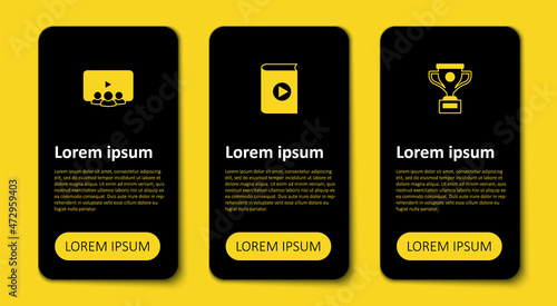 Set Award cup, Audio book and Online class. Business infographic template. Vector
