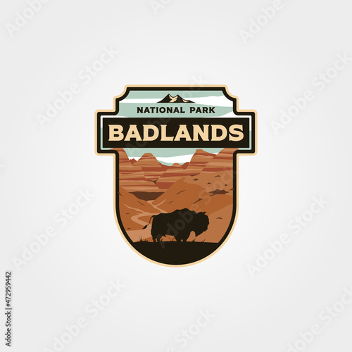 badlands national park logo vintage vector patch illustration design, travel badge design photo