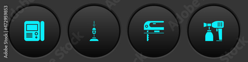 Set House intercom system, Vacuum cleaner, Electric jigsaw and Paint spray gun icon. Vector