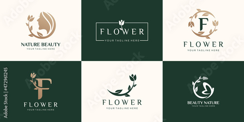 set of abstract flower rose logo design