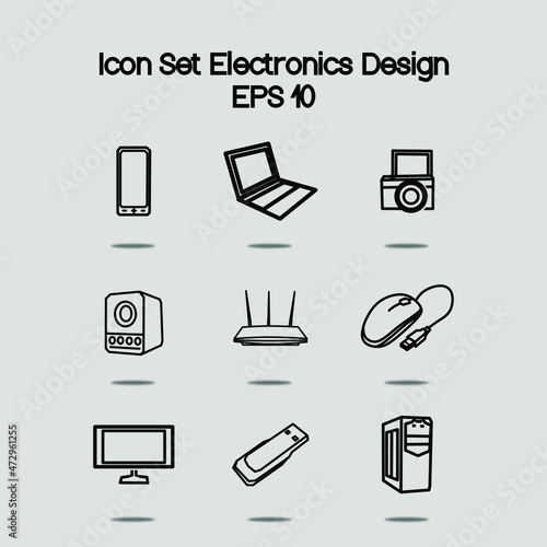 9 piece electronic design set icon for template eps 10