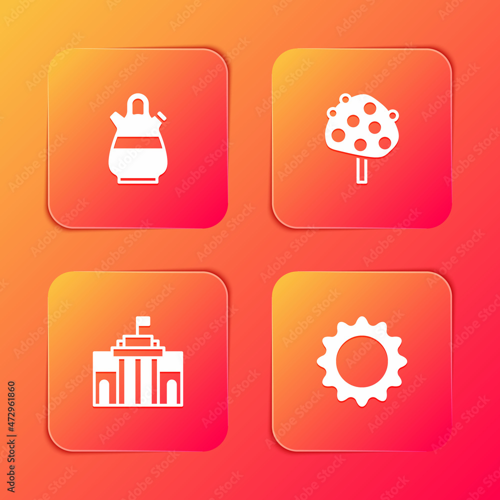 Set Sangria pitcher, Orange tree, Prado museum and Sun icon. Vector Set Sangria pitcher, Orange tree, Prado museum and Sun icon. Vector