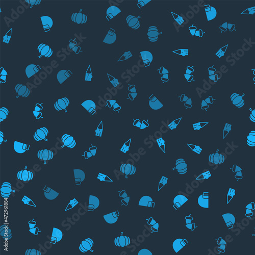 Set Igloo ice house, Wooden log, Acorn and Pumpkin on seamless pattern. Vector