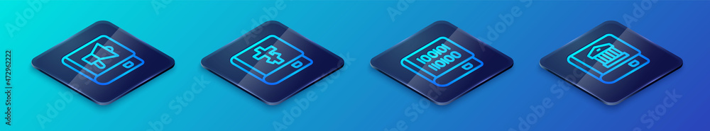 Set Isometric line Books about programming, Law book and Holy bible icon. Vector Set Isometric line Books about programming, Law book and Holy bible icon. Vector