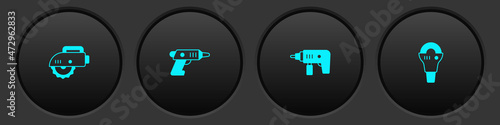 Set Electric circular saw, cordless screwdriver, drill machine and Angle grinder icon. Vector
