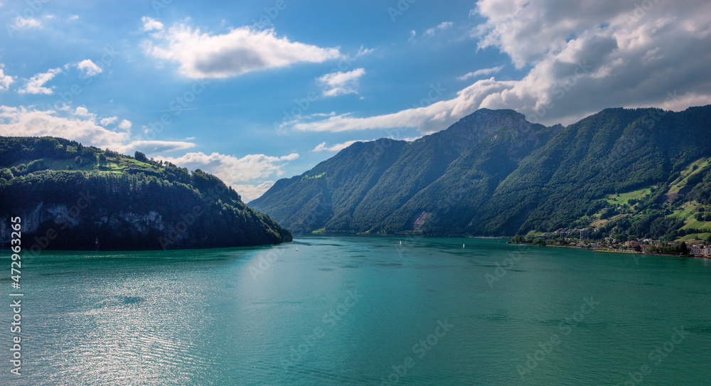 Naklejka premium View of Lugano lake in summer, Switzerland