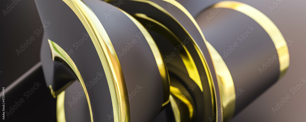 abstract black and gold round organic shape 3d render illustration