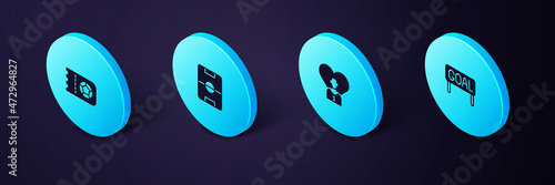 Set Isometric Goal soccer football, Football or player, field and ticket icon. Vector