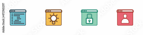 Set Browser window, Secure your site with HTTPS, SSL and Create account screen icon. Vector