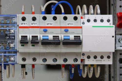 Automatic current switches, differential automata, electromagnetic contactor on a din rail.