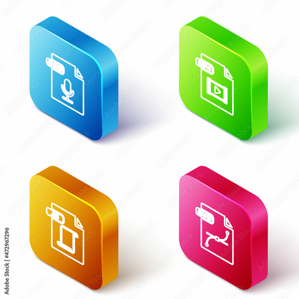 Set Isometric line OGG file document, MP4, JS and SVG icon. Vector Set Isometric line OGG file document, MP4, JS and SVG icon. Vector