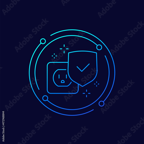 surge protection line icon with shield, vector